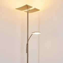 Lampadaire à vasque Thyolo LED Acier brossé, 2 lumières