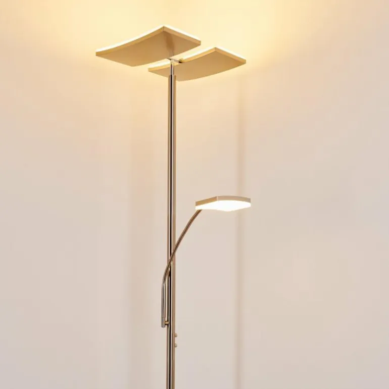 Lampadaire à vasque Thyolo LED Acier brossé, 2 lumières