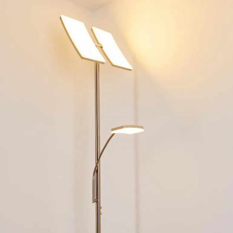 Lampadaire à vasque Thyolo LED Acier brossé, 2 lumières