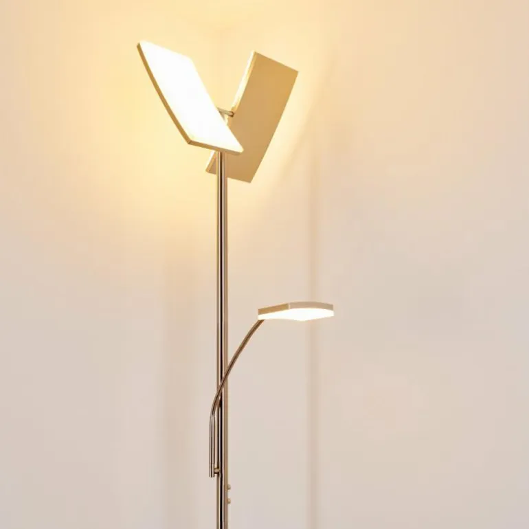Lampadaire à vasque Thyolo LED Acier brossé, 2 lumières