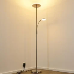 Lampadaire à vasque Veteli LED Chrome, Nickel mat, 2 lumières