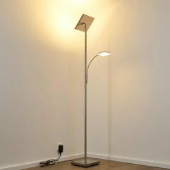 Lampadaire à vasque Veteli LED Chrome, Nickel mat, 2 lumières