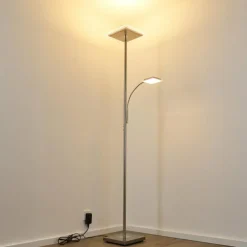 Lampadaire à vasque Veteli LED Chrome, Nickel mat, 2 lumières