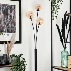 Lampadaire - Verre 12 cm Bernado Ambre, 3 lumières