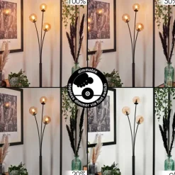 Lampadaire - Verre 10 cm Bernado Ambre, 3 lumières