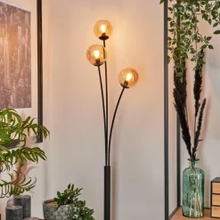 Lampadaire - Verre 10 cm Bernado Ambre, 3 lumières