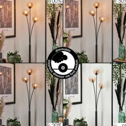 Lampadaire - Verre 12 cm Bernado Ambre, 3 lumières