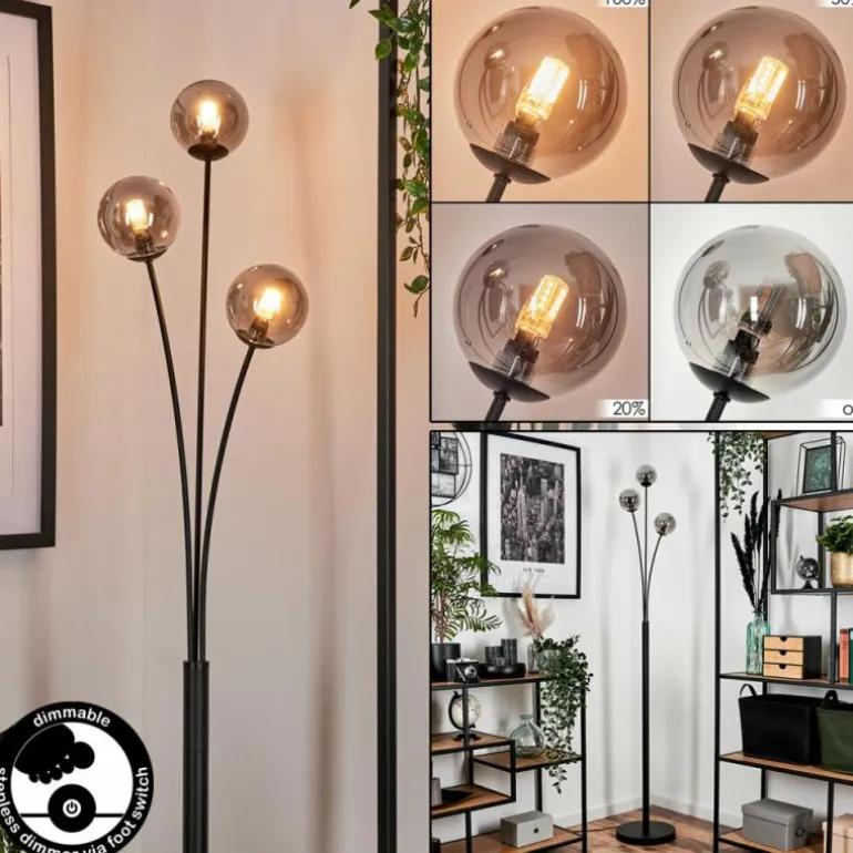 Lampadaire - Verre 10 cm Bernado Fumé, 3 lumières