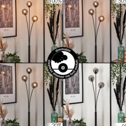 Lampadaire - Verre 10 cm Bernado Fumé, 3 lumières
