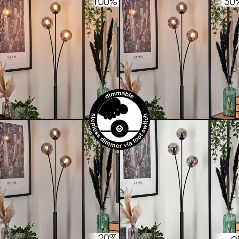 Lampadaire - Verre 10 cm Bernado Fumé, 3 lumières