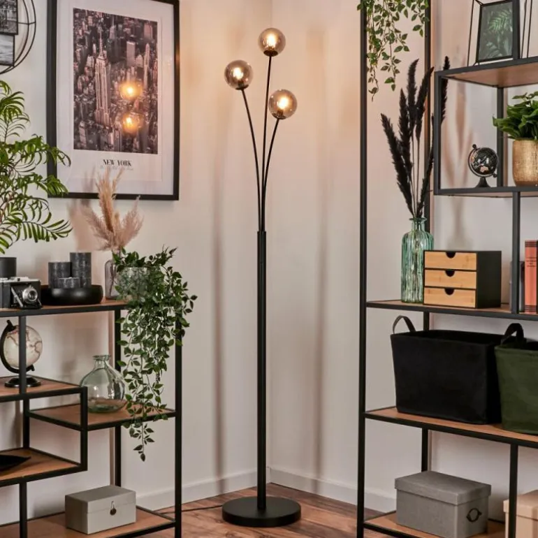 Lampadaire - Verre 10 cm Bernado Fumé, 3 lumières