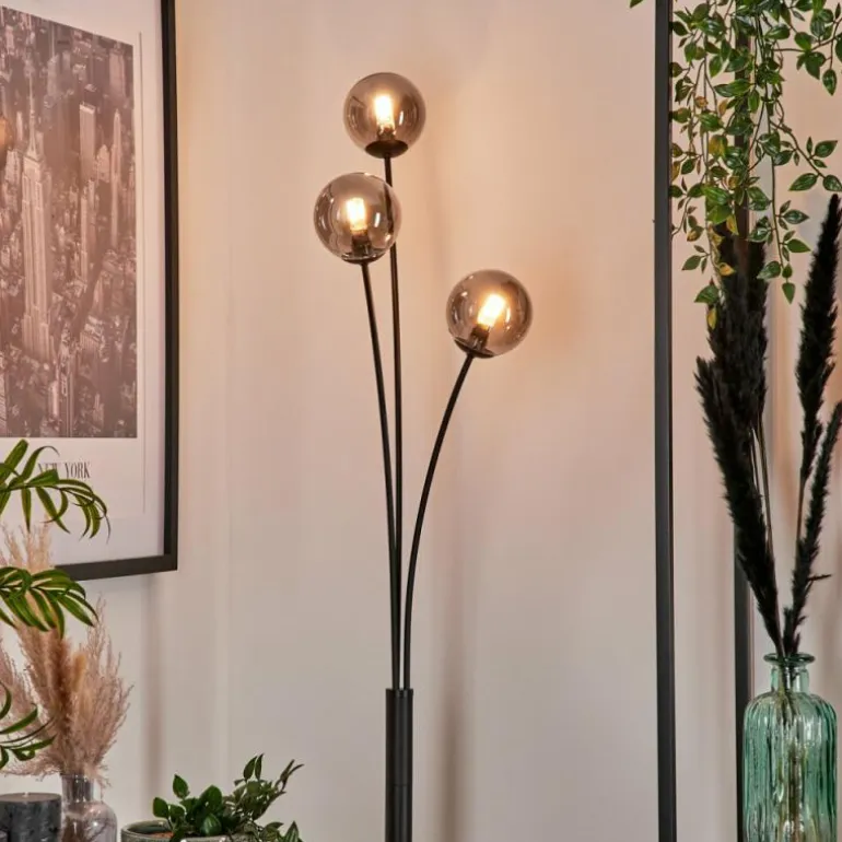 Lampadaire - Verre 10 cm Bernado Fumé, 3 lumières