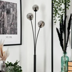 Lampadaire - Verre 10 cm Bernado Fumé, 3 lumières
