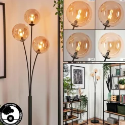 Lampadaire - Verre 15 cm Bernado Ambre, 3 lumières