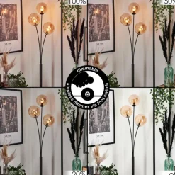 Lampadaire - Verre 15 cm Bernado Ambre, 3 lumières