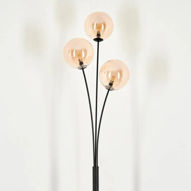 Lampadaire - Verre 15 cm Bernado Ambre, 3 lumières