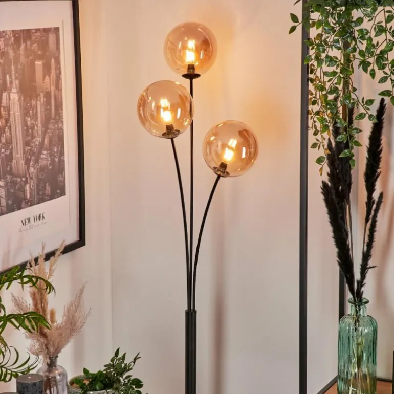 Lampadaire - Verre 15 cm Bernado Ambre, 3 lumières