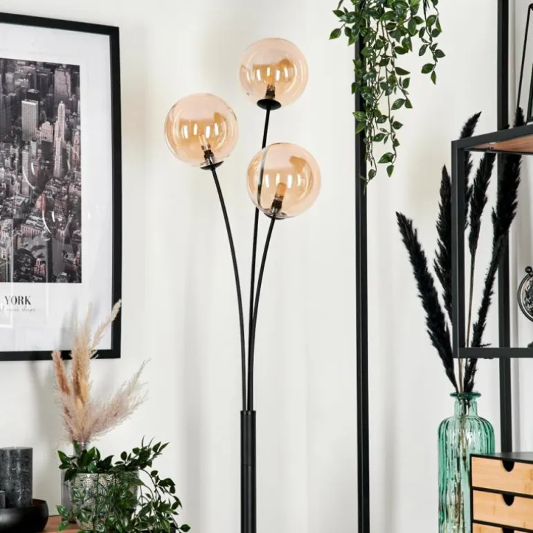 Lampadaire - Verre 15 cm Bernado Ambre, 3 lumières