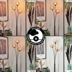 Lampadaire - Verre 15 cm Bernado Ambre, Clair, 3 lumières