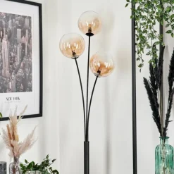 Lampadaire - Verre 15 cm Bernado Ambre, Clair, 3 lumières