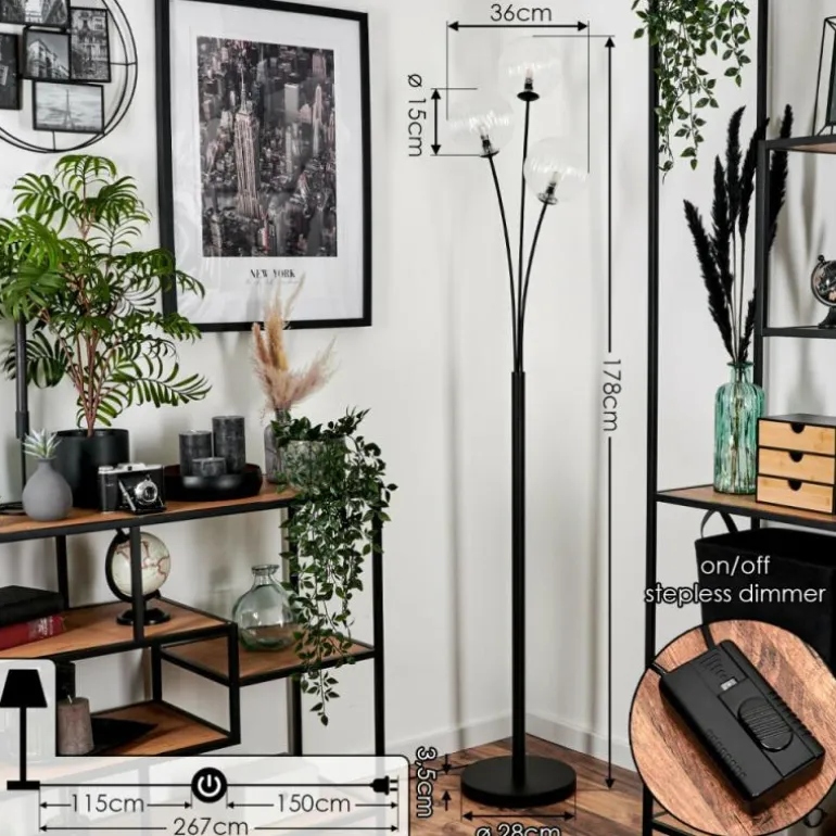Lampadaire - Verre 15 cm Bernado Clair, 3 lumières
