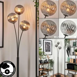 Lampadaire - Verre 15 cm Bernado Fumé, 3 lumières
