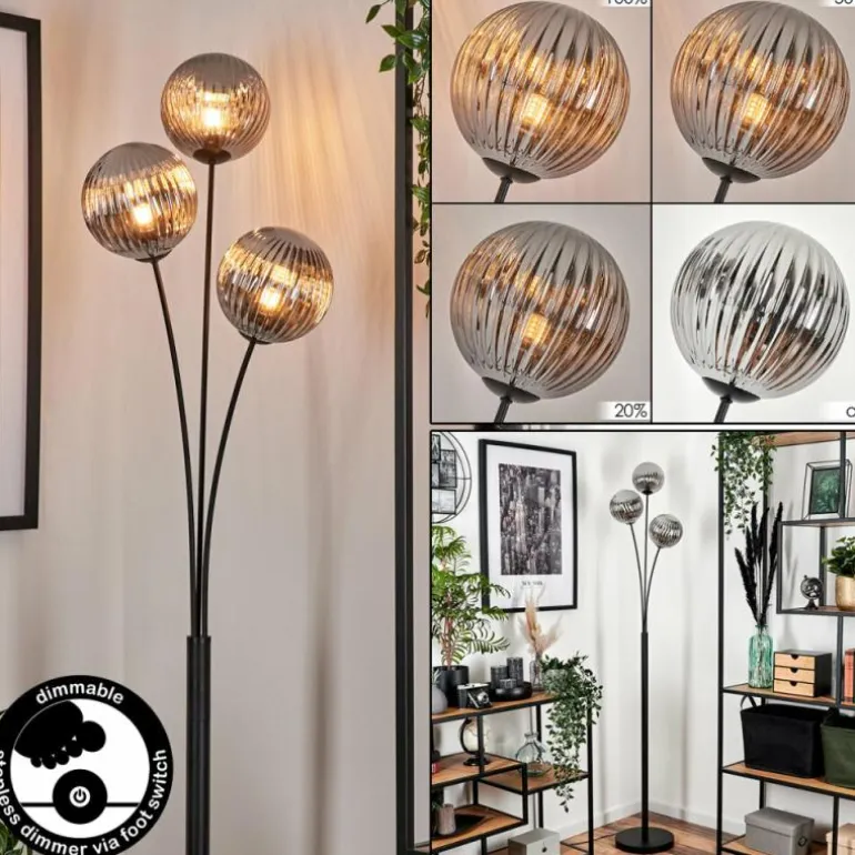 Lampadaire - Verre 15 cm Bernado Fumé, 3 lumières