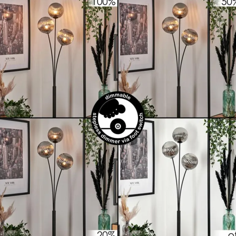 Lampadaire - Verre 15 cm Bernado Fumé, 3 lumières