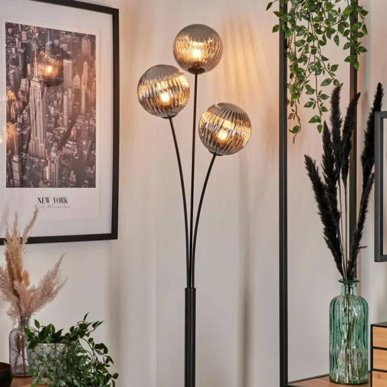 Lampadaire - Verre 15 cm Bernado Fumé, 3 lumières