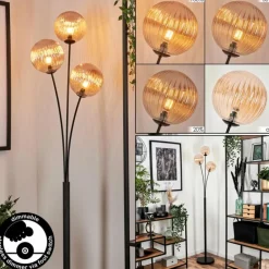 Lampadaire - Verre 15 cm Bernado Ambre, 3 lumières