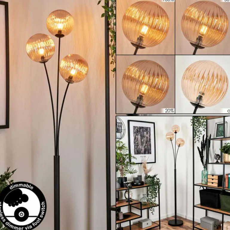 Lampadaire - Verre 15 cm Bernado Ambre, 3 lumières