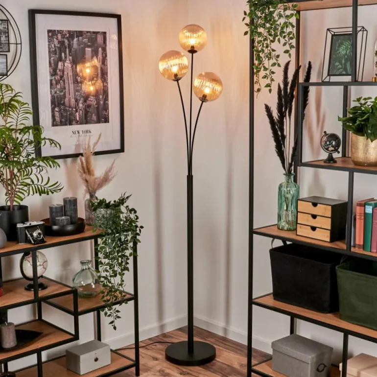 Lampadaire - Verre 15 cm Bernado Ambre, 3 lumières