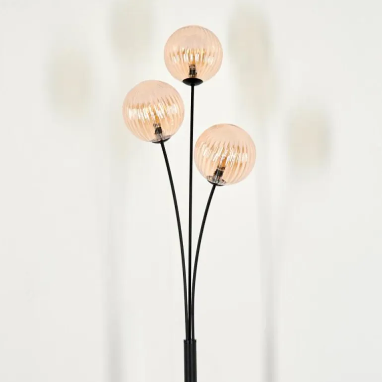 Lampadaire - Verre 15 cm Bernado Ambre, 3 lumières