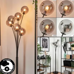 Lampadaire - Verre 12 cm Bernado Fumé, 6 lumières