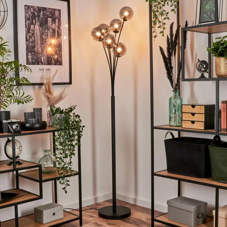 Lampadaire - Verre 12 cm Bernado Fumé, 6 lumières