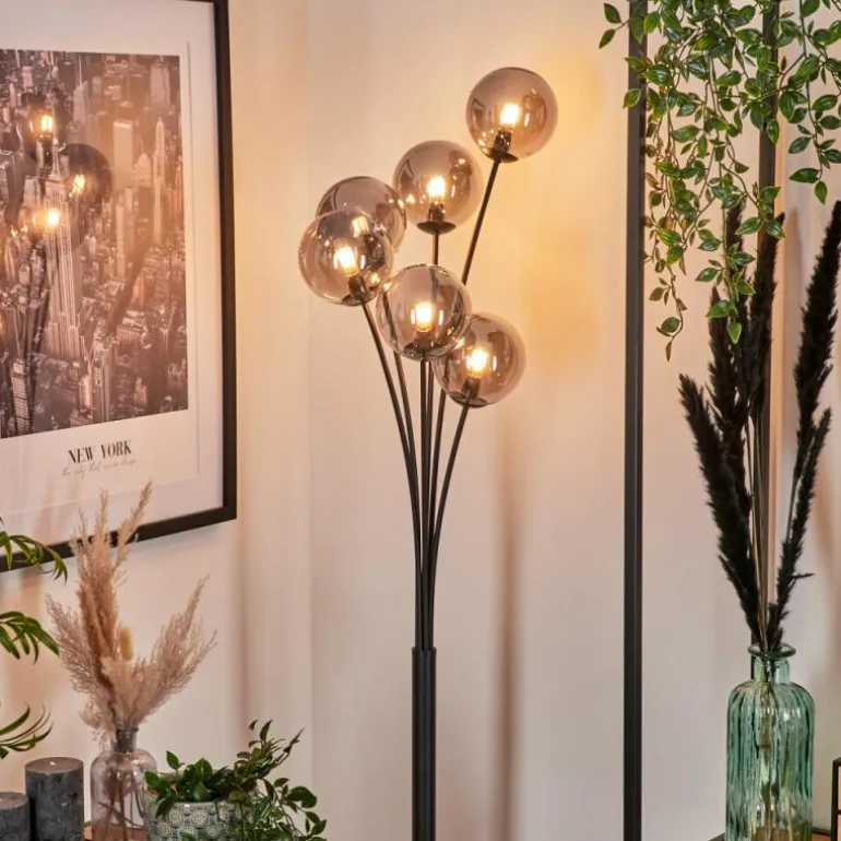 Lampadaire - Verre 12 cm Bernado Fumé, 6 lumières