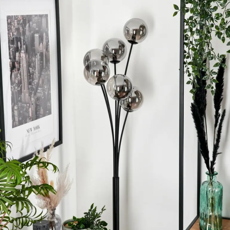 Lampadaire - Verre 12 cm Bernado Fumé, 6 lumières