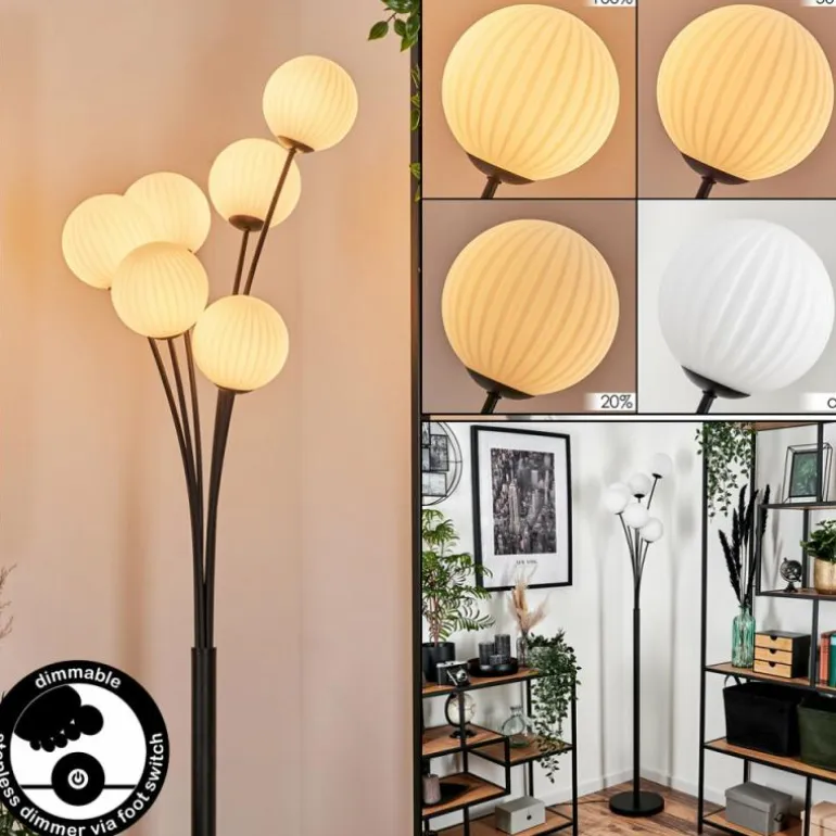 Lampadaire - Verre 12 cm Bernado Blanc, 6 lumières
