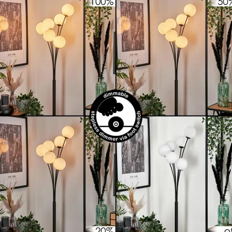 Lampadaire - Verre 12 cm Bernado Blanc, 6 lumières