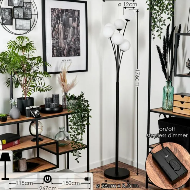 Lampadaire - Verre 12 cm Bernado Blanc, 6 lumières