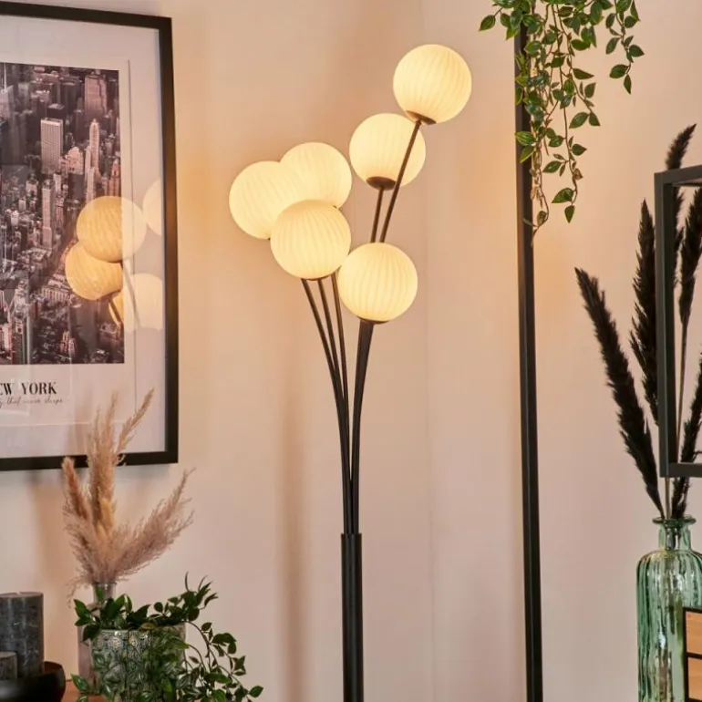 Lampadaire - Verre 12 cm Bernado Blanc, 6 lumières