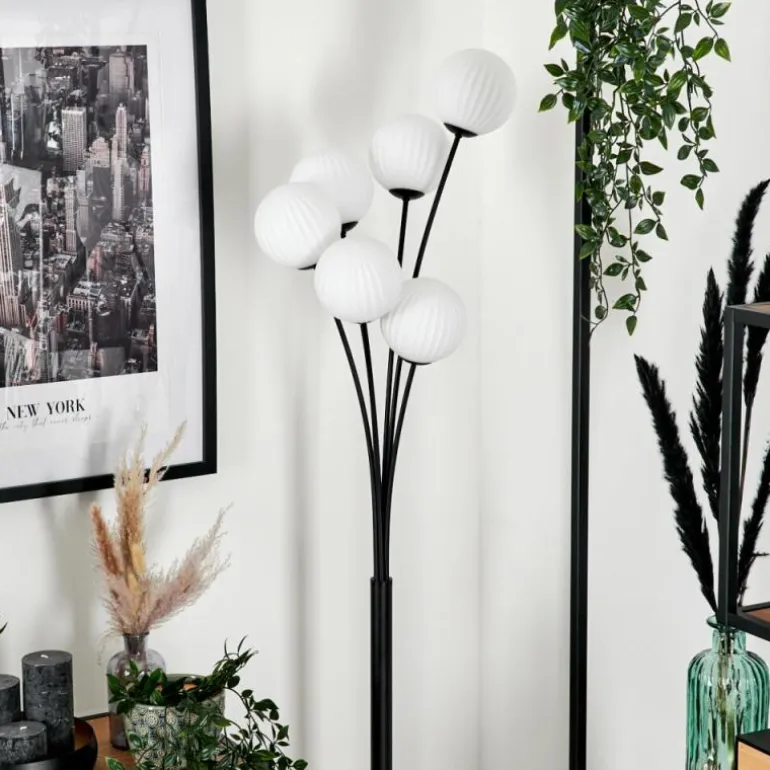 Lampadaire - Verre 12 cm Bernado Blanc, 6 lumières
