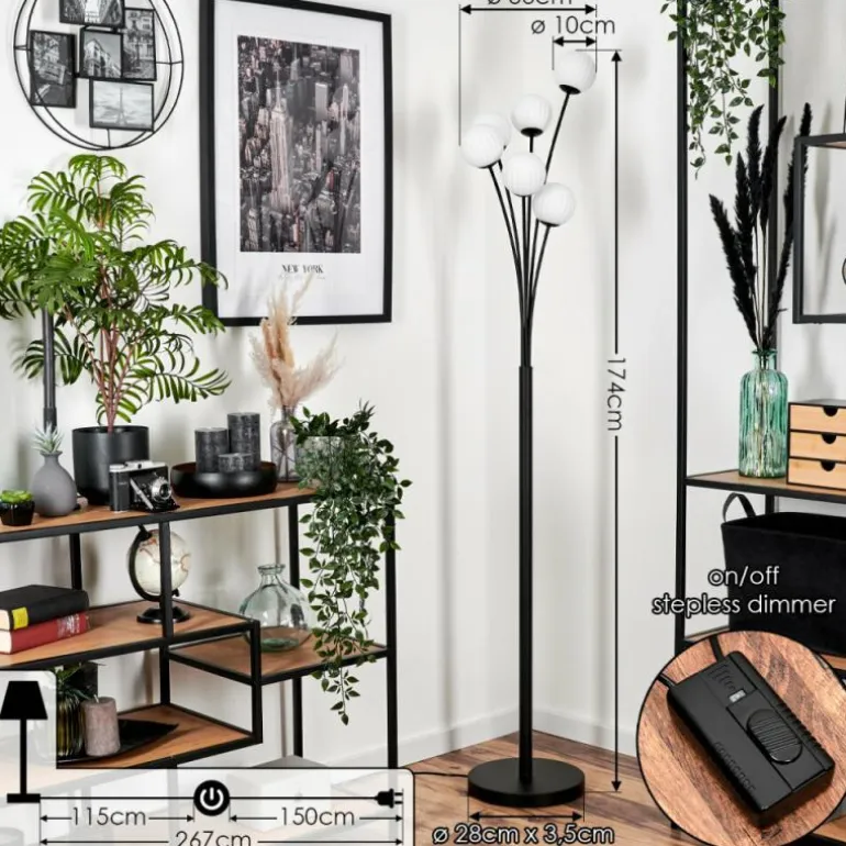 Lampadaire - Verre 10 cm Bernado Blanc, 6 lumières