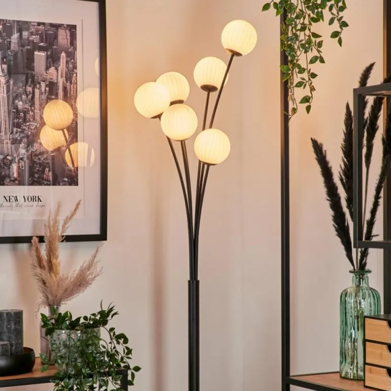 Lampadaire - Verre 10 cm Bernado Blanc, 6 lumières