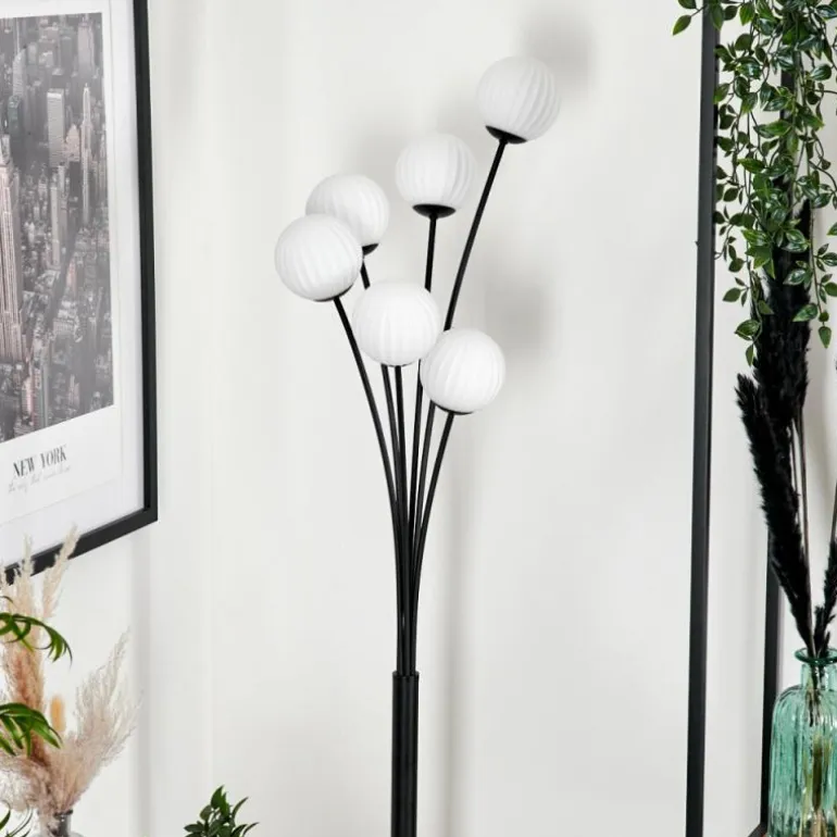 Lampadaire - Verre 10 cm Bernado Blanc, 6 lumières