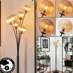 Lampadaire - Verre 12 cm Bernado Ambre, 6 lumières