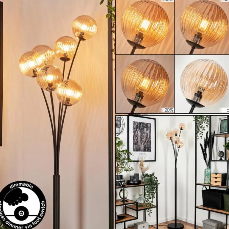Lampadaire - Verre 12 cm Bernado Ambre, 6 lumières