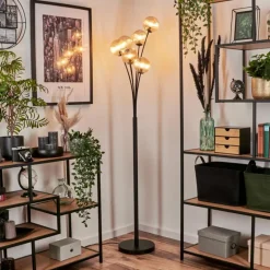 Lampadaire - Verre 12 cm Bernado Ambre, 6 lumières