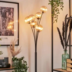Lampadaire - Verre 12 cm Bernado Ambre, 6 lumières
