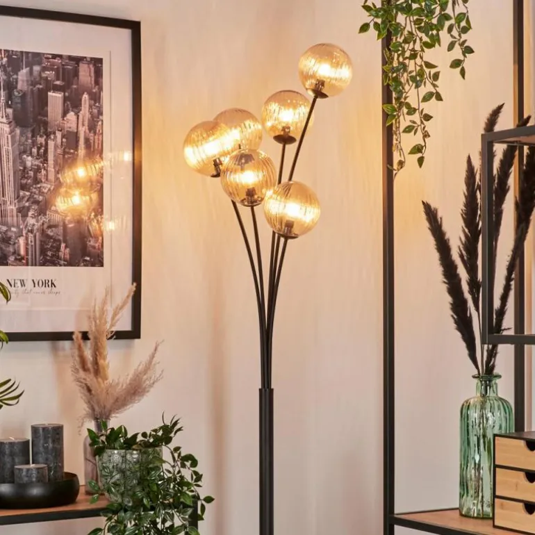 Lampadaire - Verre 12 cm Bernado Ambre, 6 lumières